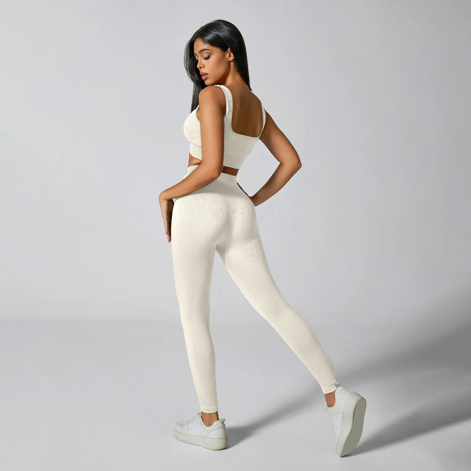 Ribbed Yoga Leggings Sports Tights Women Seamless Knit Yoga Pants White Femme Gym Leggings Skinny Workout Fitness Push Up