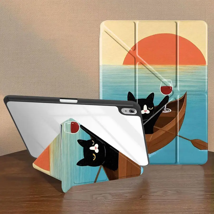 Creative Cat Drinking Alcohol Cool With Pen Slot Cover Tablet Case For Samsung For Galaxy Tab S9+ S7 FE S8 A8 2022 S6 Lite 10.4