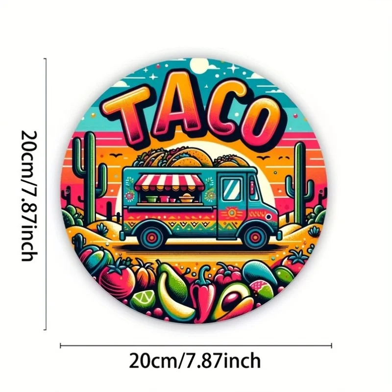 1pc Taco-themed Round Metal Wall Decor Featuring Taco, Tortilla, and Salsa Designs. Made from Durable Iron Tortilla Sign Materia