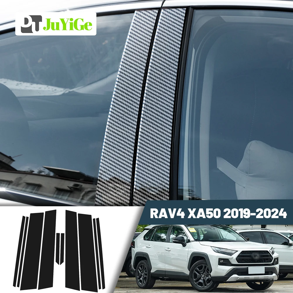 Glanzend Zwart Koolstofvezel Raam Deur Deal B C Pijler Post Cover Sticker Voor Toyota RAV4 XA50 2019-2024 2020 2021 2022 2023