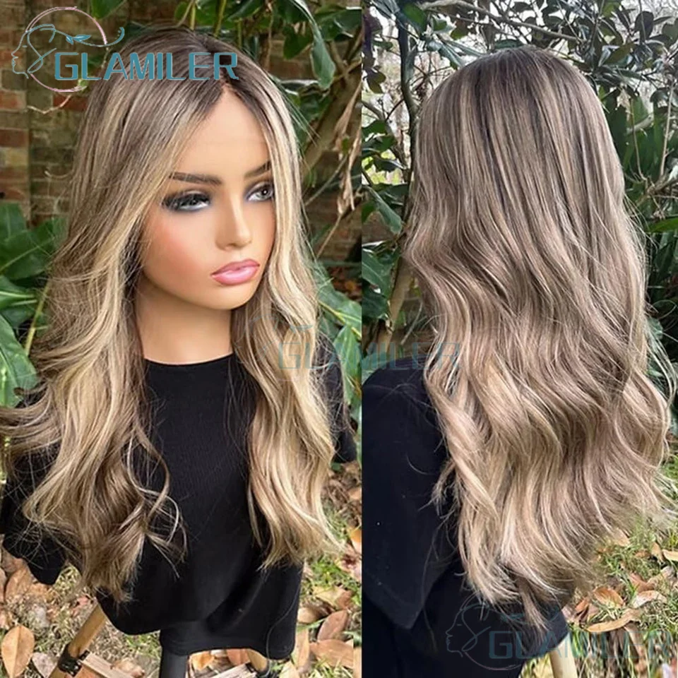 Highlight Brown Blonde Human Hair Silk Top Human Hair Wigs Body Wave Pre Plucked 360/Full Lace Wigs Light Blonde Bleached Knots