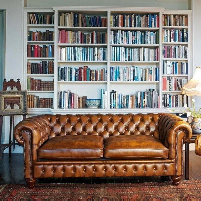 furniture Pull button salon Oil wax American waiting area Living room Hotel leather Waterproof leather sofa