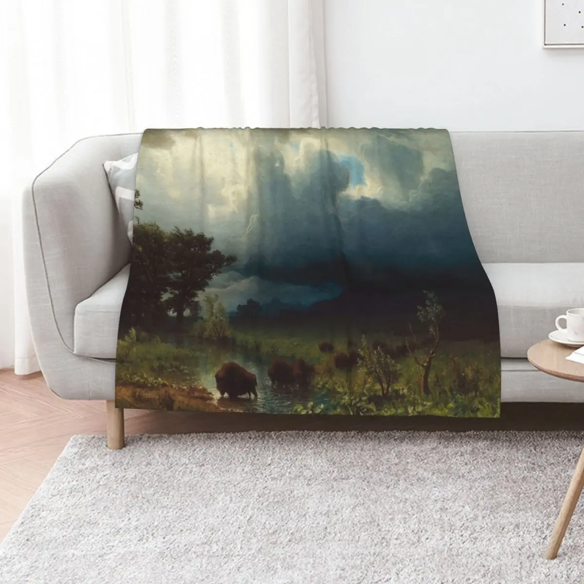 Buffalo Trial, The Impending Storm Albert Bierstadt 1869 Nature Art Throw Blanket Shaggy Decorative Sofa Blankets