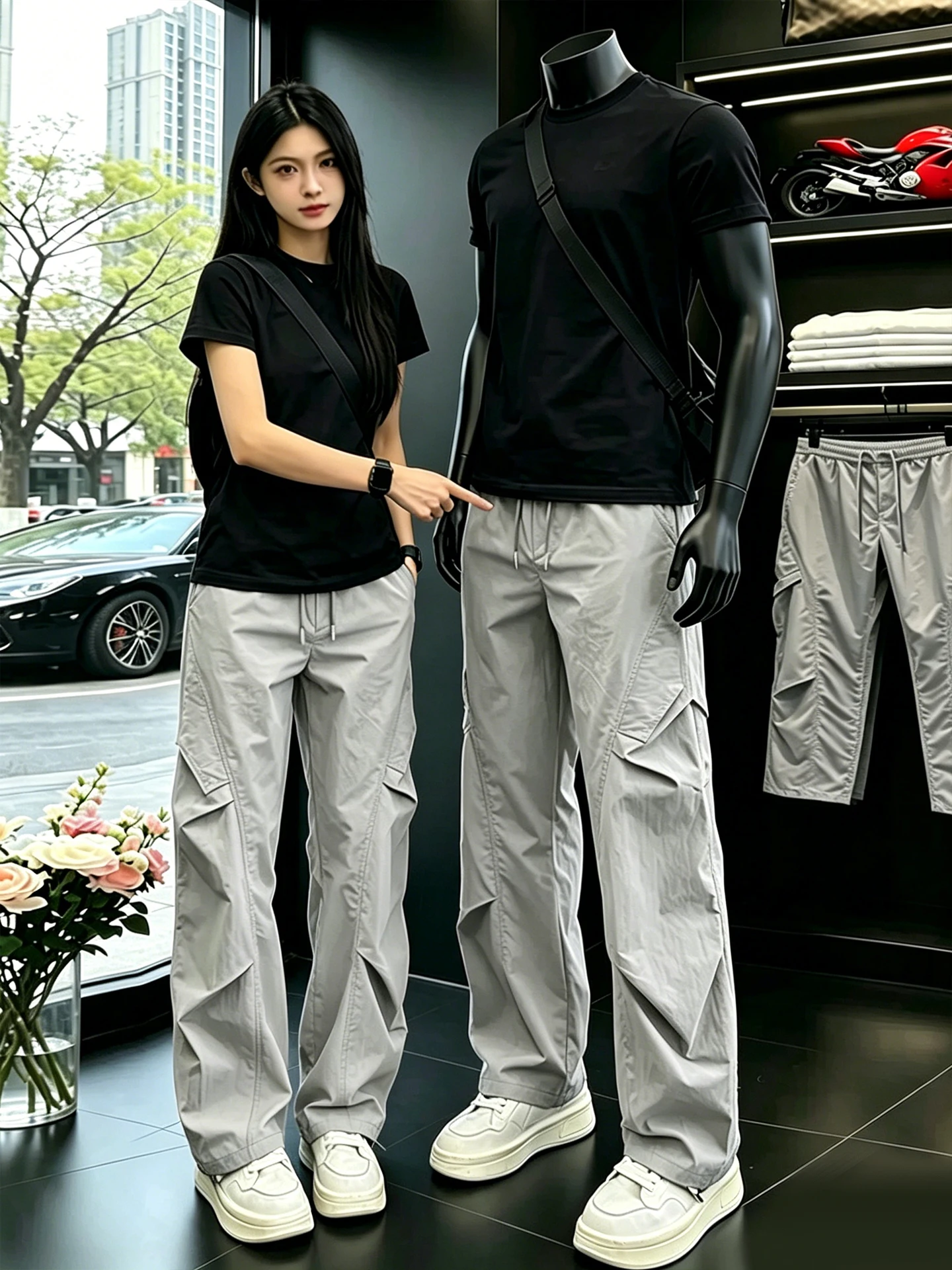 Quick Dry Work Trousers Men's Summer Thin Folded Outdoor Sports Straight Tube Parka Pants Loose Fit Elastic Waist Polyester F...