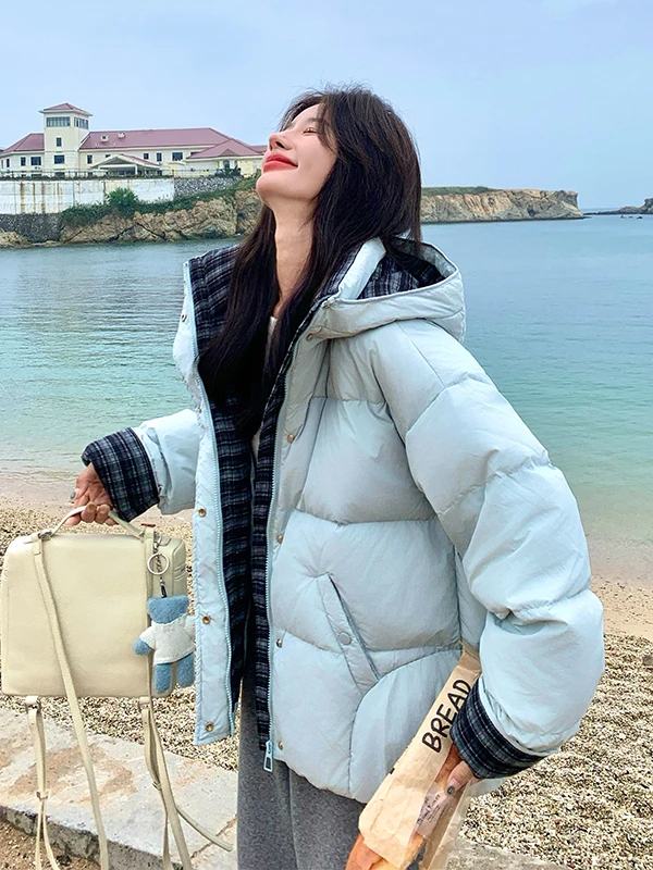 

Утепленная женская зимняя куртка-пуховик с капюшоном в стиле пэчворк, теплая, молодежная, в стиле колледж, ветровка