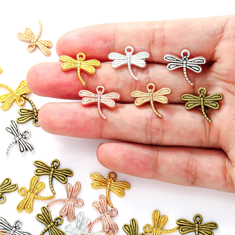 20pcs 6 Color Alloy Metal dragonfly Charms For Earring necklace Pendants DIY Handmade Jewelry Accessories Making 17*15mm D2121