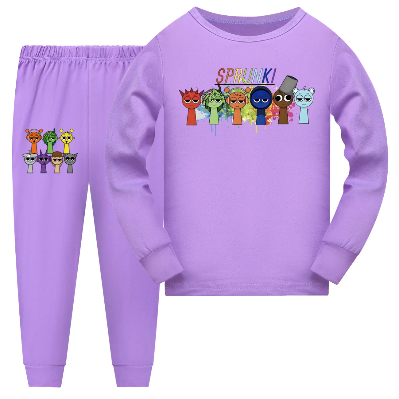 Sprunki Pajama Sets Kids Polera Sprunky Incredibox Cothes Toddler Boys Daily Nightgowns Girls Long Sleeve TShirt+Shorts 2pcs Set