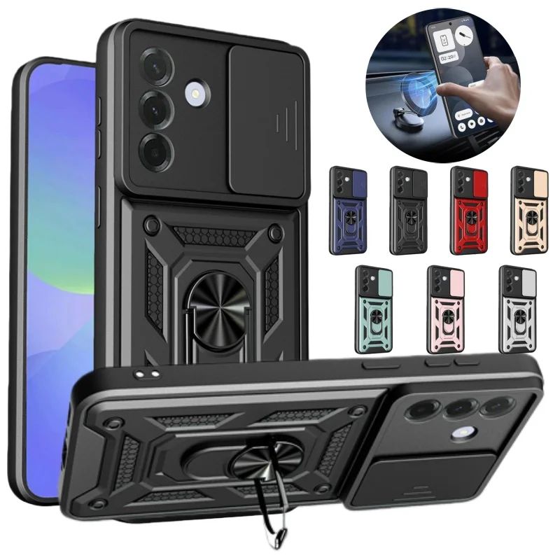 Rugged Armor Funda For Samsung A17 5G Case Slide Camera Lens Back Cover For Galaxy A17 A37 A57 Magnetic Ring Stand Protect Cover