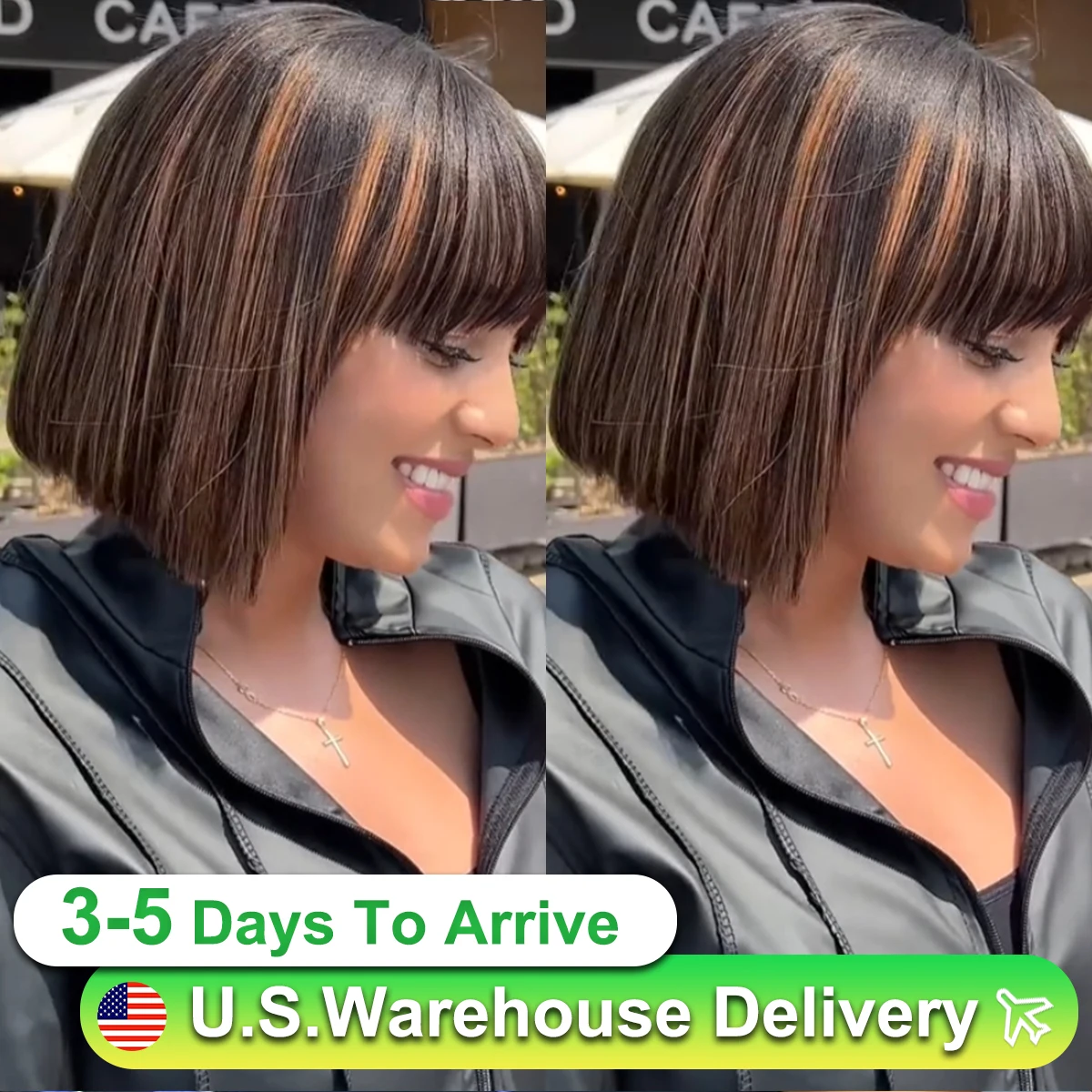 Wig Woman Short BOBO Black Air Bangs Synthetic Wig Girl Short Straight Hair Natural Heat Resistant Daily Use Full Head Cover