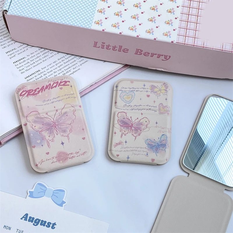 Portable Small Desktop Stand Mirror Butterfly Folding Vanity Mirror Easy To Carry Cosmetic Tools
