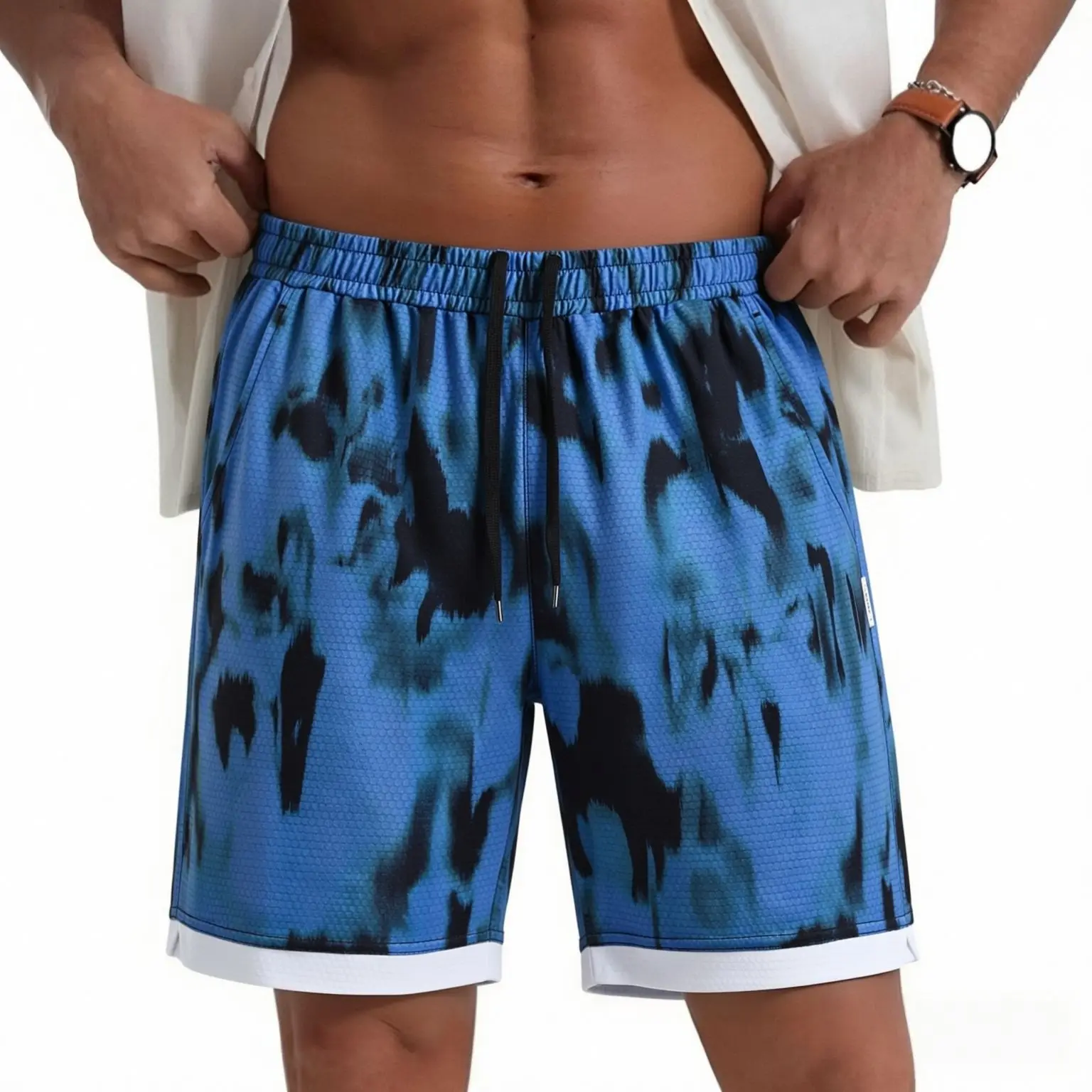2025 Summer Breathable Casual Shorts Washed personalized Camouflage Elastic Waist Drawstring basketball Men's Beach Shorts