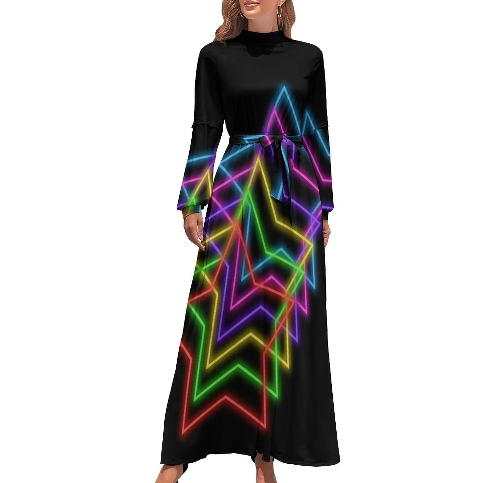 1980s Rainbow Neon Glowing Stars, Single Image Version Long Dress Women's summer skirt summer clothes for women