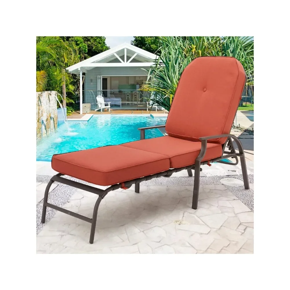 

Adjustable Outdoor Chaise Lounge Chair Patio Lounge Chair Recliner Furniture with Armrest and Cushion for Deck,Poolside,Backyard
