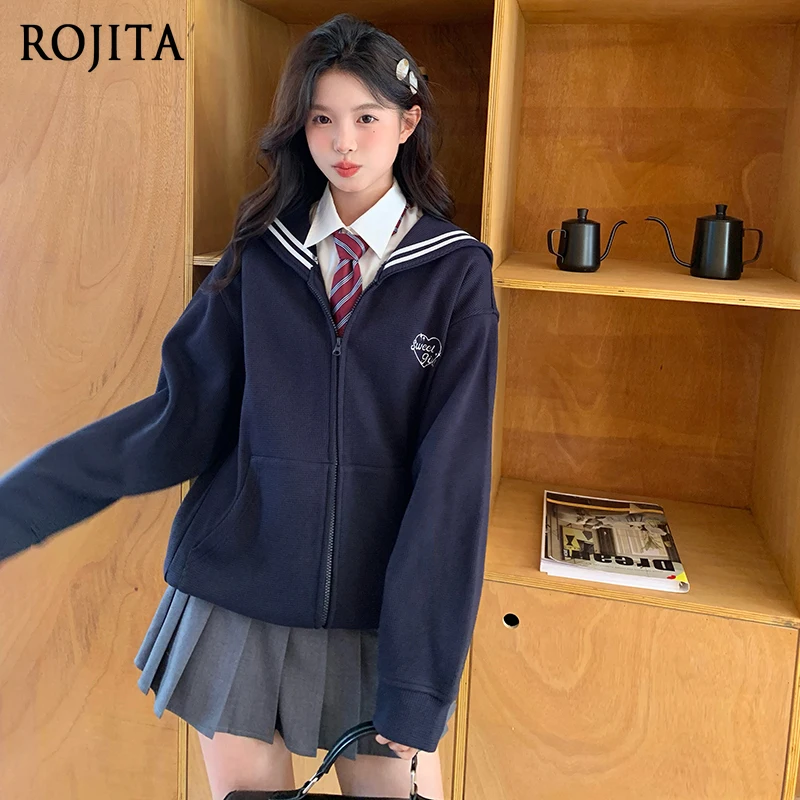 

Gray Navy Neck Sweatshirt Jacket Women's College Style Loose Long Sleeve Sailor Suit Cardigan Spring and Autumn JK Jacket