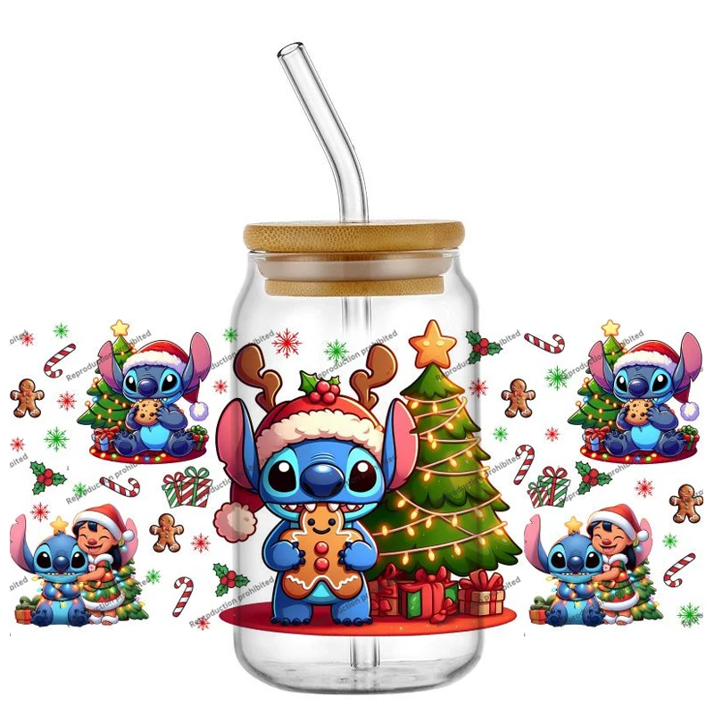 

Christmas decorations Stitch UV DTF Cup Mug Wraps Car Sticker DIY Deca For 16oz Libbey Glass Holiday gifts