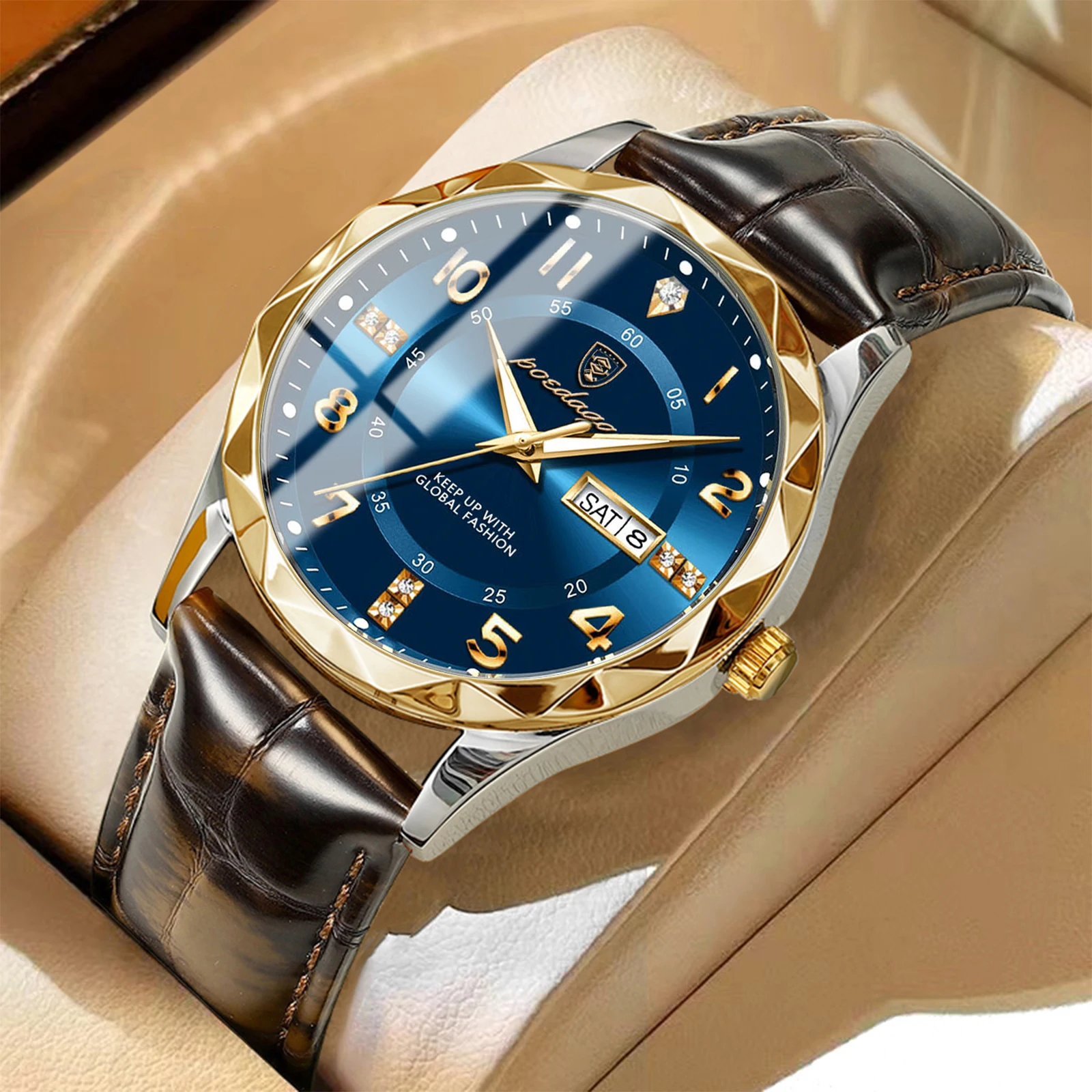 POEDAGAR Fashion Brand Men Watch Quartz Leather Luxury Man Wristwatch Waterproof Luminous Date Week Business Men's Watches Reloj