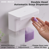 600ml Automatic Foam Soap Dispenser Double-Head Touchless Rechargeable 3-Level Adjustable Induction Sensor for Kitchen Bathroom