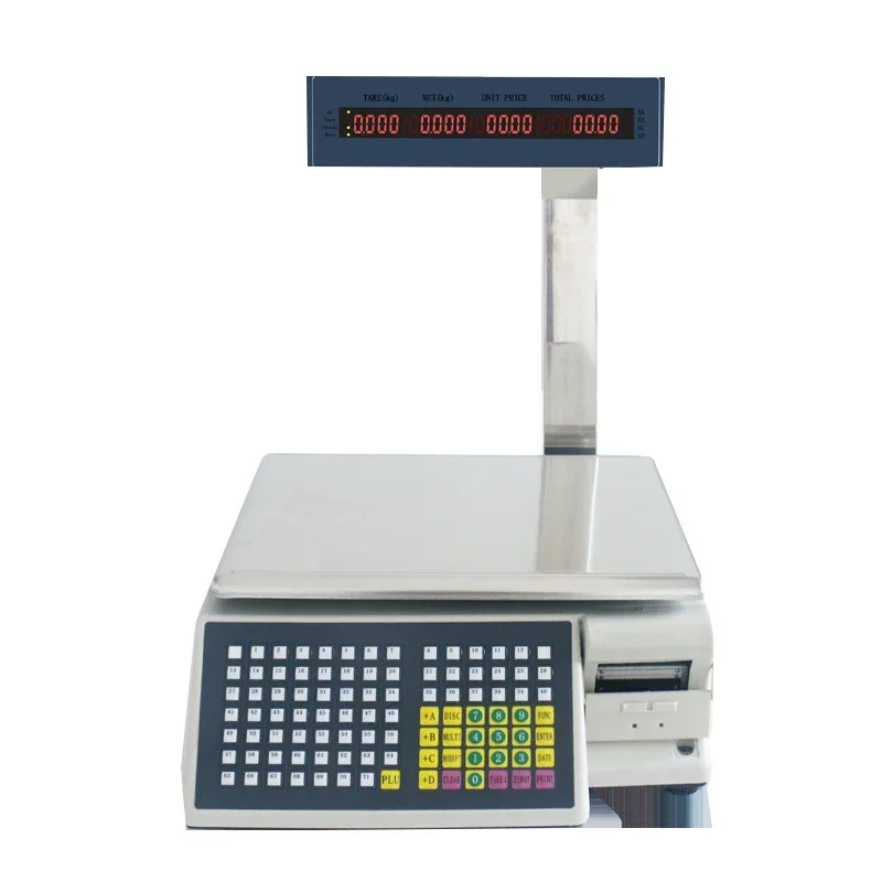 30KG English Version Electronic Scale Pricing Cash Register Weighing All-in-one Machine Self-adhesive Label Bar Code Weighing