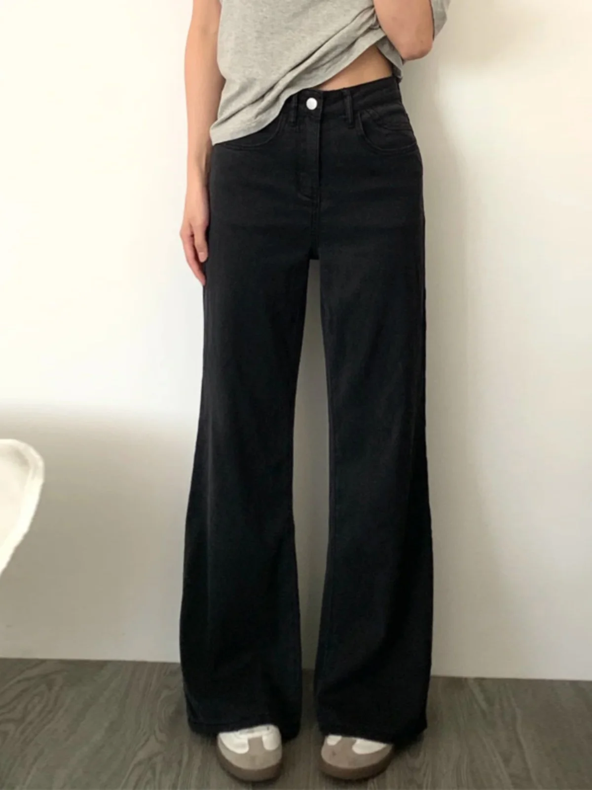 

Bla Loose Fit Wide Leg Jeans Women's Summer plus Size Slimming Straight Flared Trousers High Waist Cotton Stretch Denim