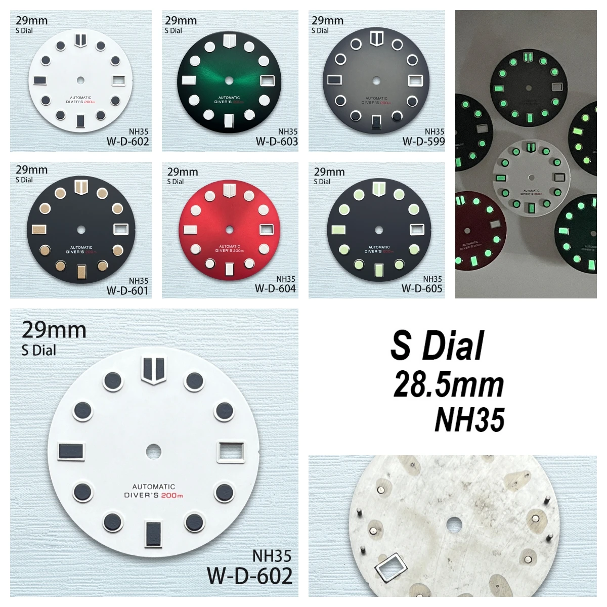 

29mm S Logo Dial Fit NH35/NH36/4R/7S Japanese Movement Green Luminous Sunray/Matte High-Quality Watch Accessories