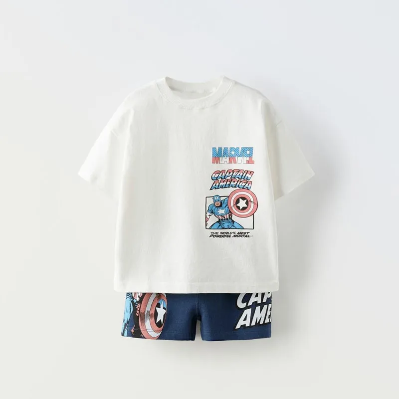 White Printing TShirt +Shorts Two Piece Disney New Design Tracksuits 1-6Age Boys Child Thin Tees Loose Shorts Summer Clothing