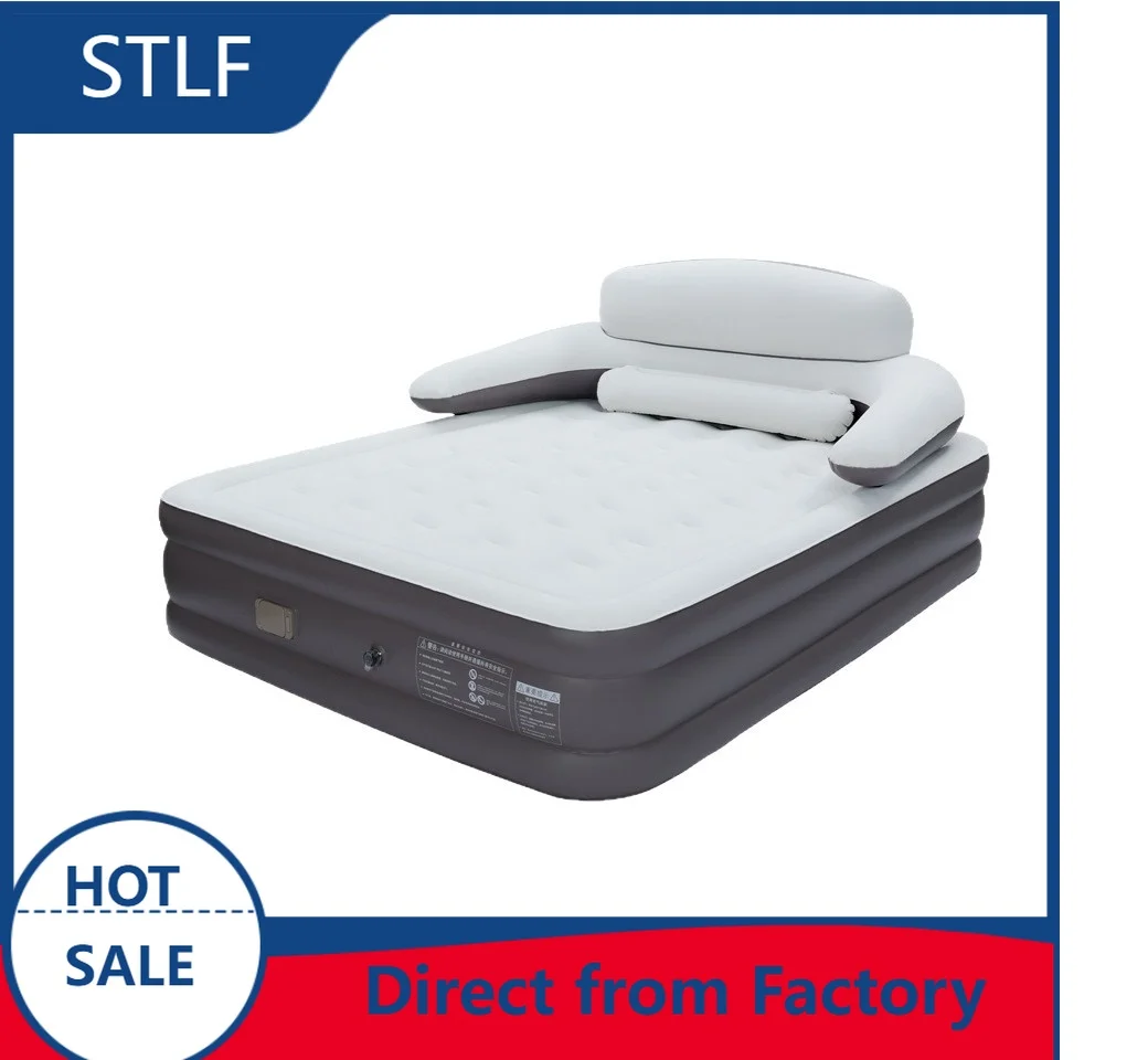 Split Type Three Layers Automatic Inflatable Airbed Air Mattress with Backrest and Built-in Pump