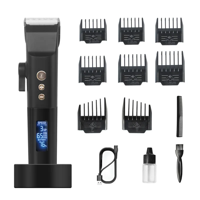 Cortador de cabelo elétrico profissional para homens, aparador recarregável LED Digital Display Cutter, terno de cabeleireiro, máquina de barbear,