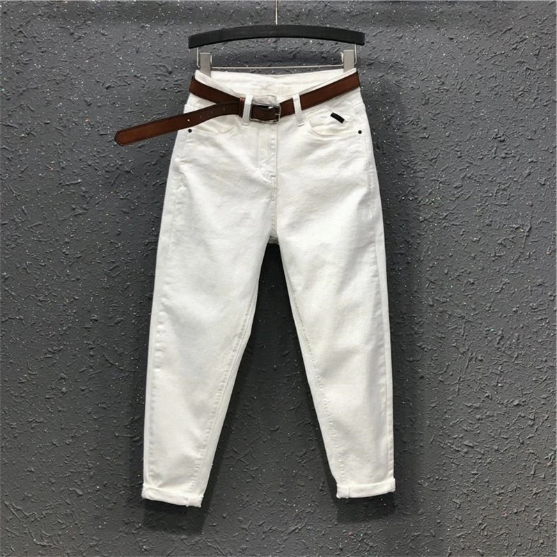 High Waist White Denim Pants Women's Loose Nine Points Dad Harlan Jeans Korean Style Slimming Long Cotton Pants