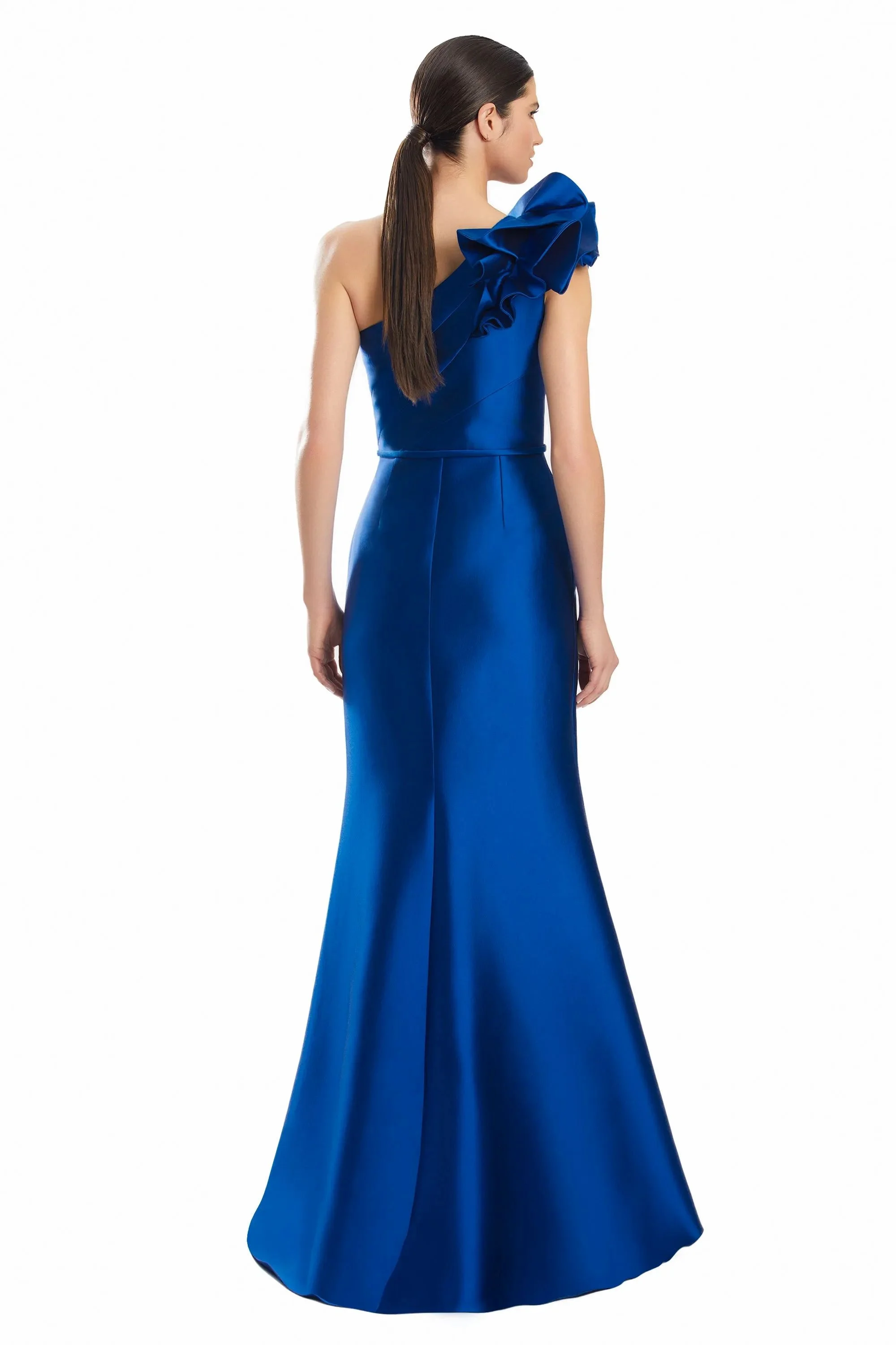 威厳のあるサテン ワンショルダー イブニングドレス エレガント シック フリル マーメイド フロアレングス カクテルドレス フォーマル ギャザリングドレス