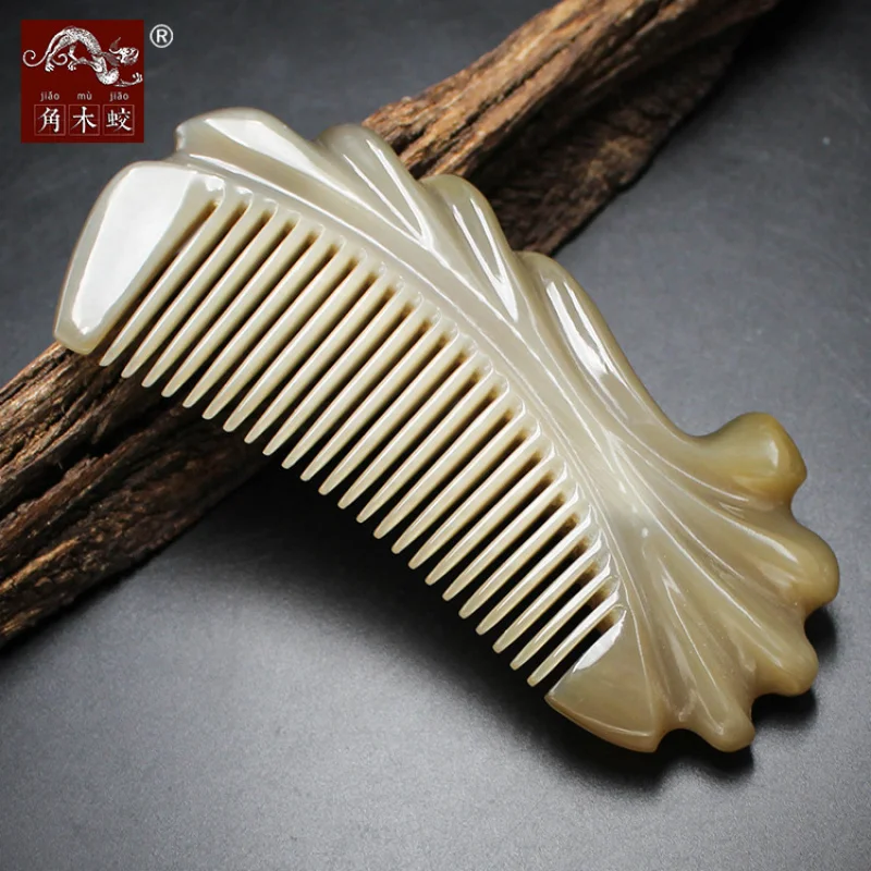 Carved comb made from hornwood and yak horn, thickened version