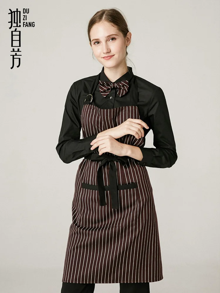 Hotel maid work clothes New striped long apron Western Restaurant bar Home kitchen bib