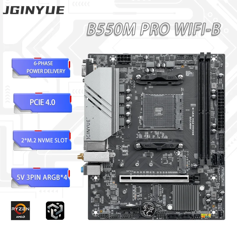 JGINYUE B550M PRO WIFI-B AM4 Motherboard Supports Ryzen 4000-5000 CPU OC PC desktop DDR4 MAX 64GB RAM ARGB Office Video