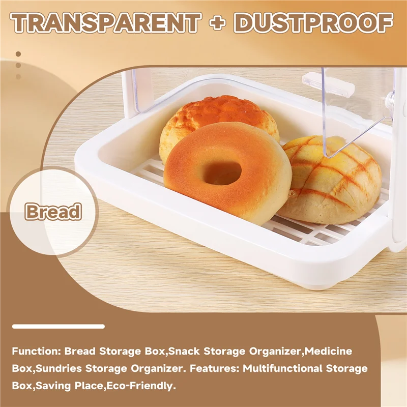 

A19I-Kitchen Bread Storage Box Plastic First Aid Medicine Storage Box Cosmetic Organizer Multifunctional Flip Medicine Bread Box