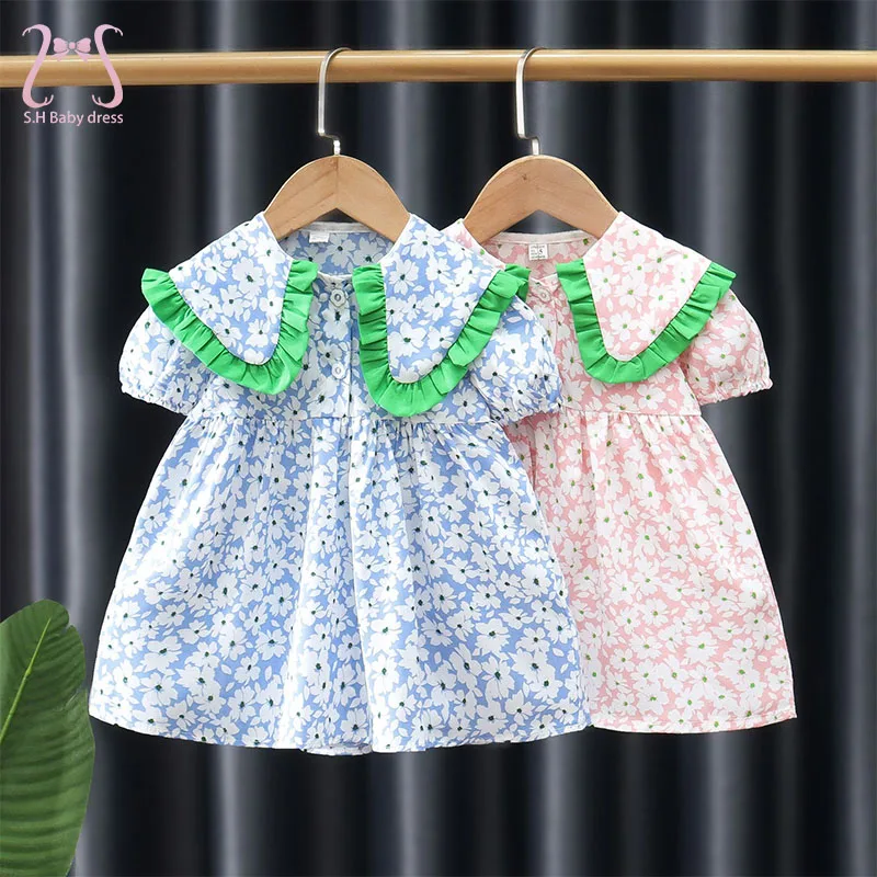 0 To 3 Years Old Summer Baby Girl Dress Floral Short Sleeve Cute Doll Collar Breathable Children Clothes Casual Toddler Costume