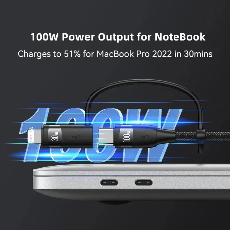 Kabel USAMS 3 in2 USB do iPhone 14 13 12 11 Pro Max 100W typ C PD do kabla MacBook Pro iPad Samsung kabel USB C