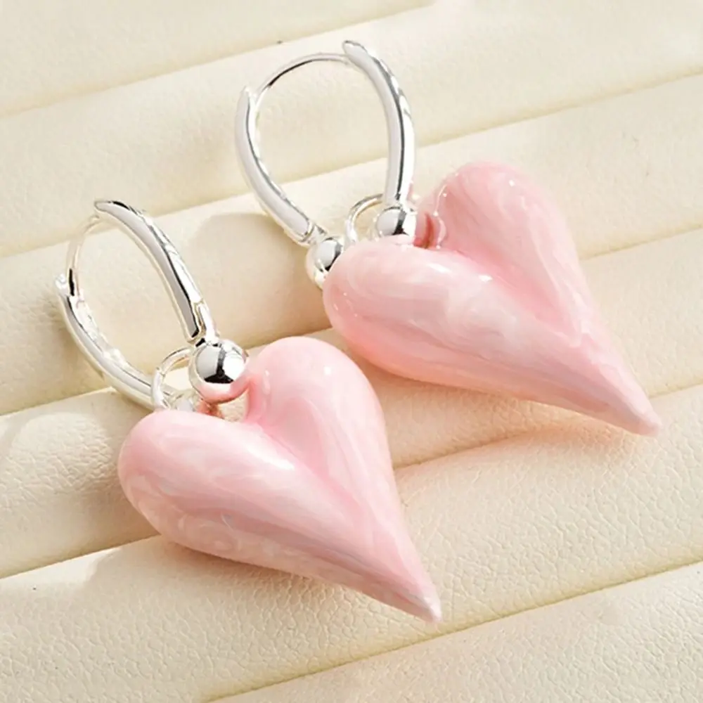 1Pair New Heart Shape Heart Earrings Candy Trendy Sweet Temperament Fashion Jewelry Simply Design Ear Accessories For Women