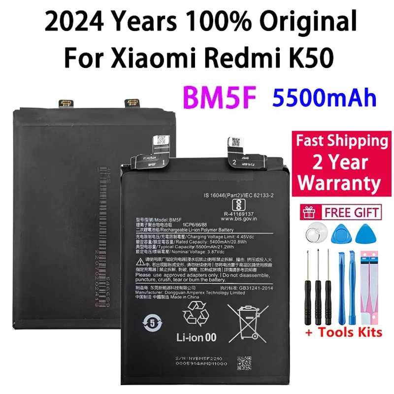 2024 Years 100% Original High Quality BM5F 5500mAh Battery For Xiaomi RedMi K50 Phone Replacement Batteries Fast Shipping