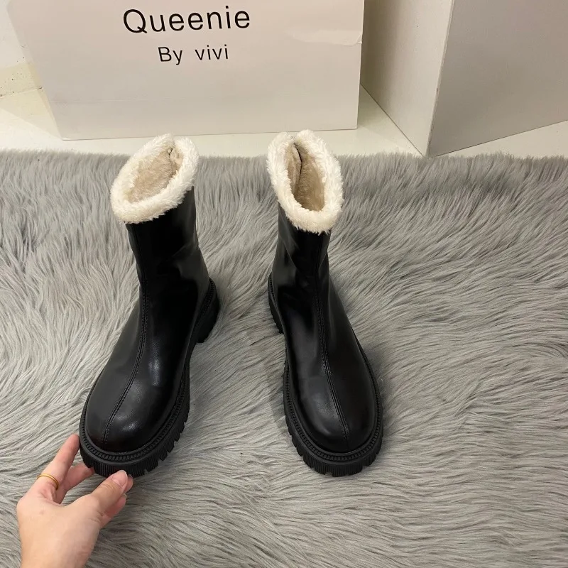 New Style Luxury Winter Women Warm Plush Ankle Boots Comfort Non Slip Big Size Shoes Concise Cotton Short Boots Zapatos De Mujer