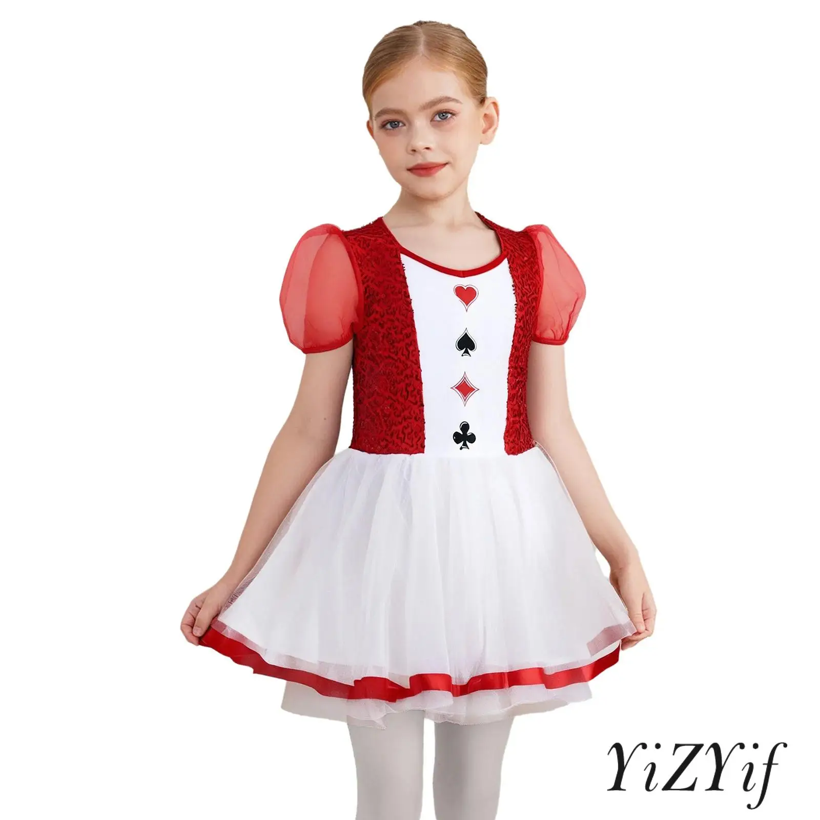 

Kids Girls Enchanted Princess Cosplay Clothing Glitter Sequin Print Dress Square Neck Mesh Sleeves Back Cut Out Puffy Dresses