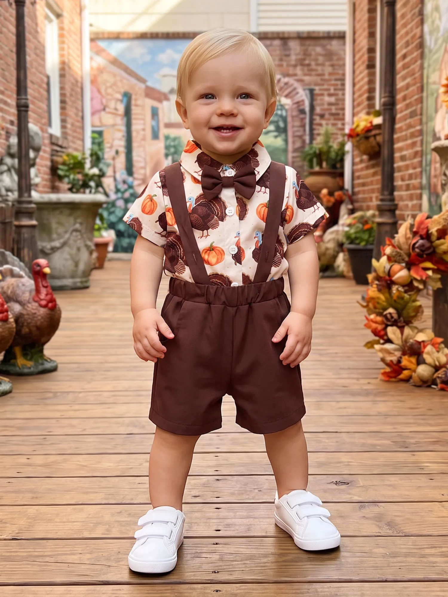 Sleeve Romper  Infant Romper Infant Boy Thanksgiving Outfit Romper Suspender New Sleeve Romper
