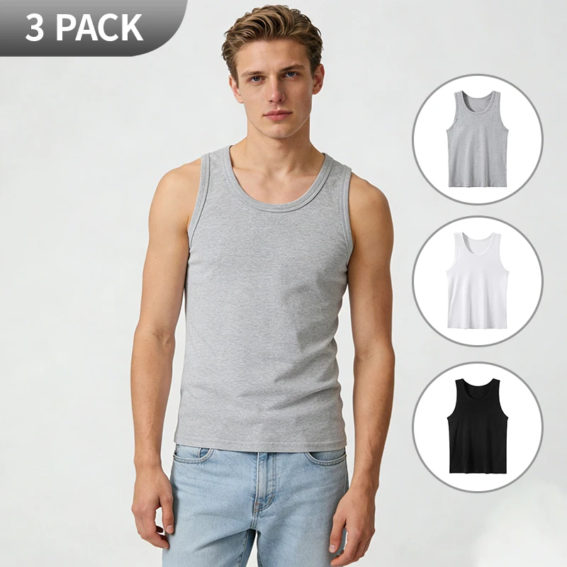 3-Piece Cotton Men's Tight Vest Young Men's Comfortable Leisure Fitness Vest Middle-aged And Old Men's Joker Sleeveless Vest