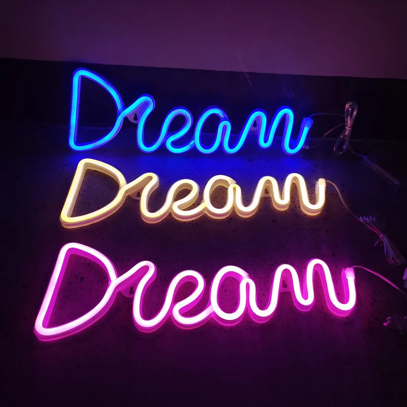

Letter Dream Neon Sign Lights USB/Battery Powered LED Bar Light for Bedroom Room Decoration Gift Night Light Party Holiday N90