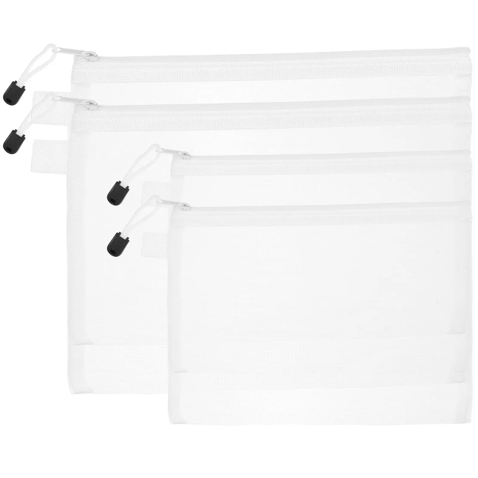 4Pcs Mesh Zipper File Bags Simple Portable Document Pouches with Sealed Zipper for Office School Cosmetics Stationery Storage