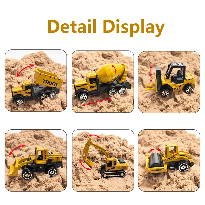 6pcs/set Mini Car Toys Alloy Engineering Truck Car Excavator Bulldozer Roller Miniature Model Diecast Birthday Gift for Kid Boys
