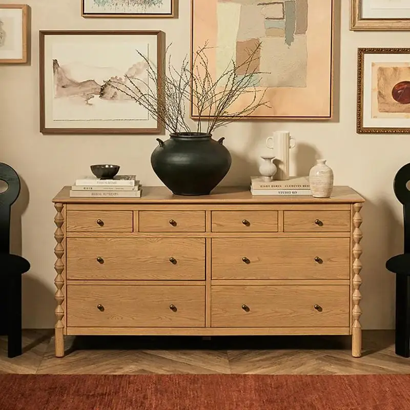 

American country retro old solid wood eight-bucket cabinet antique bedroom locker dresser with drawer storage cabinet