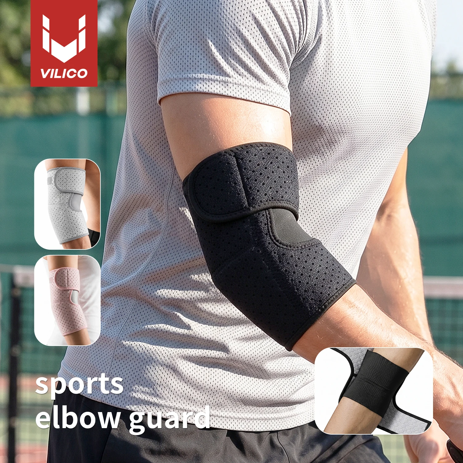 1 Stück VILICO verstellbare, atmungsaktive Ellbogenbandage, elastische Netz-Armmanschette für Männer und Frauen, für Tennis, Basketball, Fitness-Workout, Sport