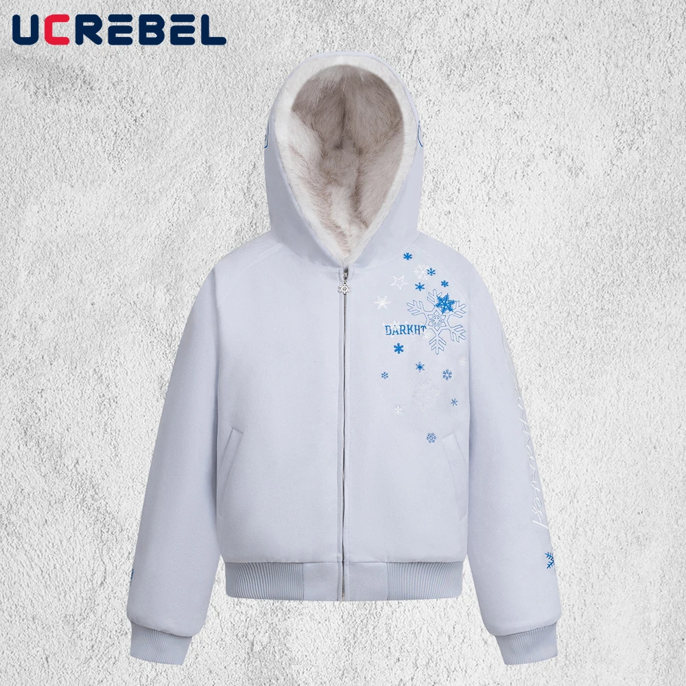 

Letter Embroidery Hooded Padded Jacket Mens High Street Winter Thick Fur Collar Long Sleeve Quilted Jacket Man