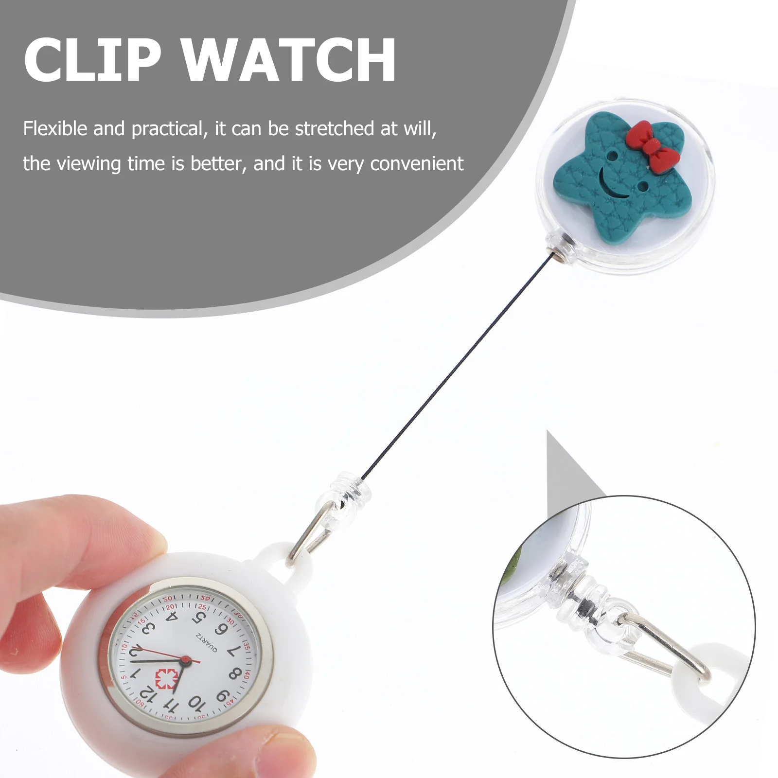 

Cartoon Stars Nurse Watch Portable Pocket Hanging Quartz Movement Precise Timekeeping Clip on Watches For Nurses Work