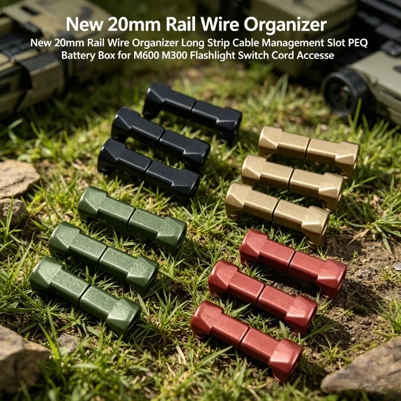 PEQ Battery Box Long Strip 20mm Rail Wire Organizer Cable Management for M600 M300 Flashlight Tactical Airsoft Gear