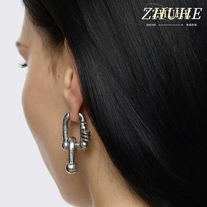 Alt Fashion Copper Alloy Ear Jewelry Accessories For Women Men Distressed Ball Safety Pin Hoop Earring Twisted Spiral Ear Cuff C